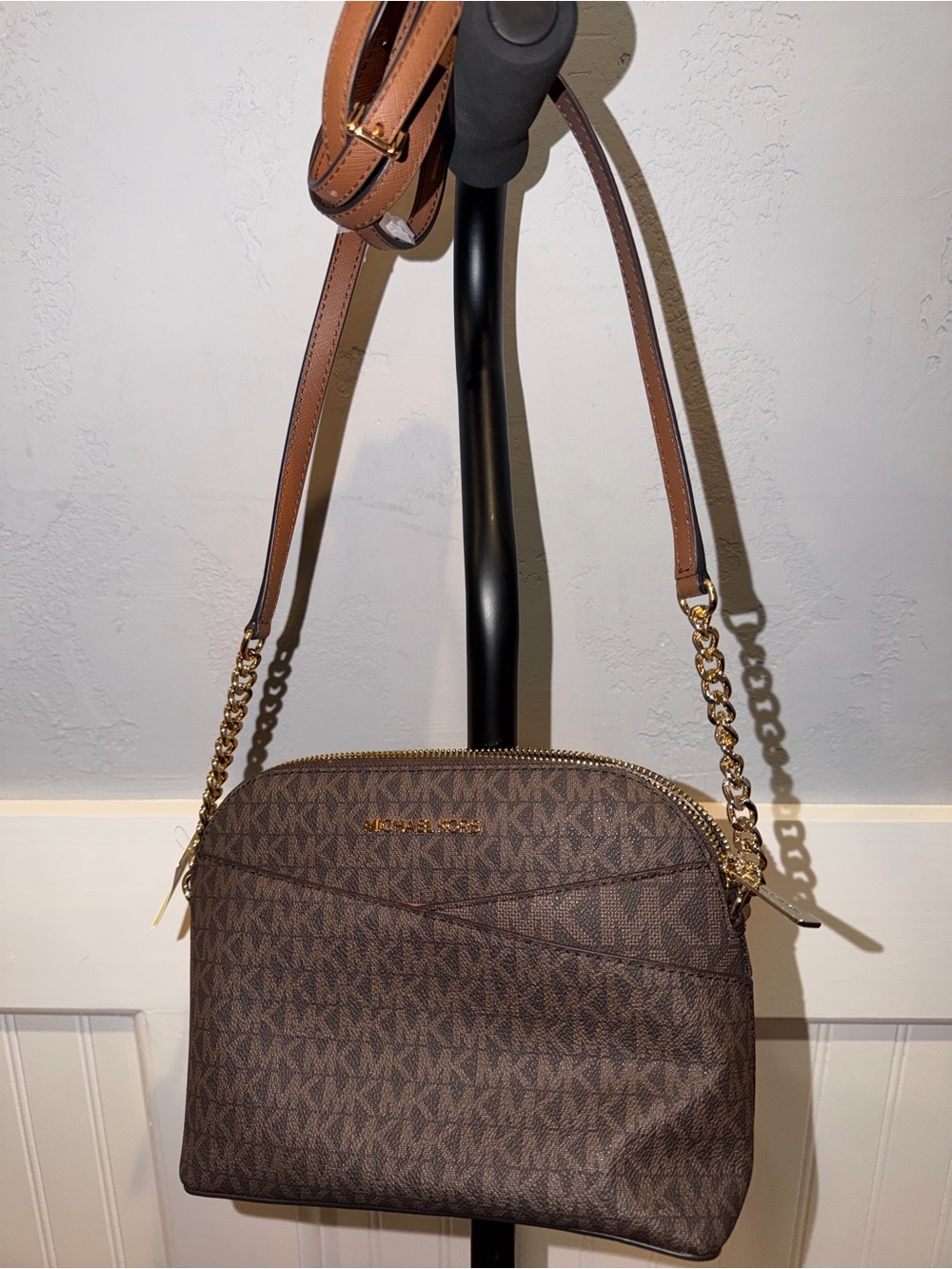 Michael Kors Brown Logo Crossbody with Gold Hardware